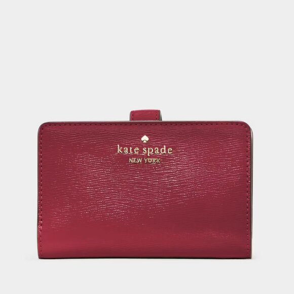 Kate Spade New York Madison Medium Bifold Wallet Textured Patent Leather Red Jam - Picture 4 of 6